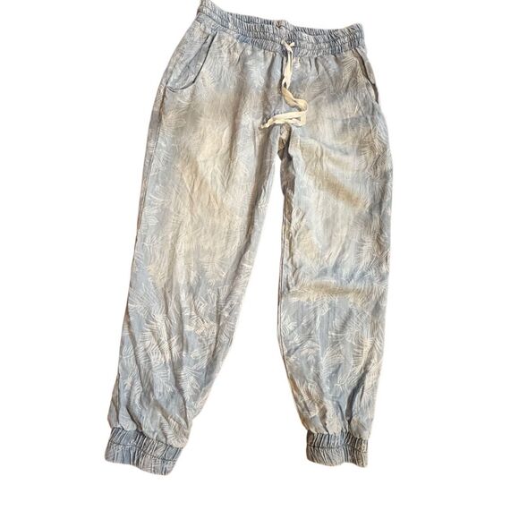 Anthropologie Cloth & Stone Denim Drawstring Lightweight Joggers Tropical Leaf P - Picture 2 of 10
